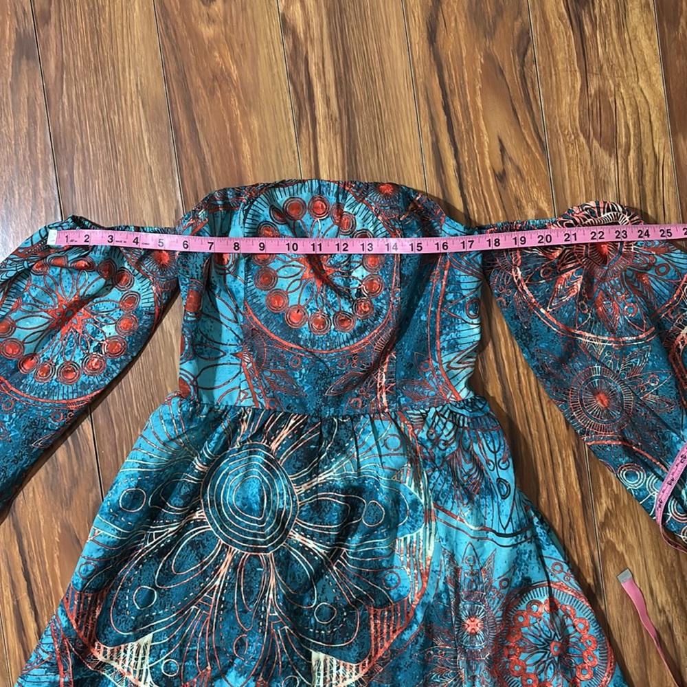 Cupshe teal blue & orange off the shoulder maxi dress, size small, NWT. - Picture 10 of 16